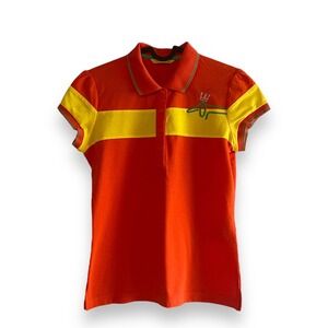 Louis Castel Women's Small Orange Yellow Colorblock Polo Shirt Logo Golf